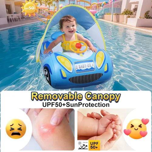 Miniatura 2 de Flotador de piscina para bebé con dosel: flotadores para bebés de 6 a 48 meses flotadores de natación Qoosea con protección solar UPF50+ y volante
