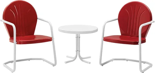 Crosley Furniture Griffith - Juego de sillas y mesa auxiliar de 3 piezas, juego de mesa auxiliar de metal retro para porche, color rojo Rojo y blanco