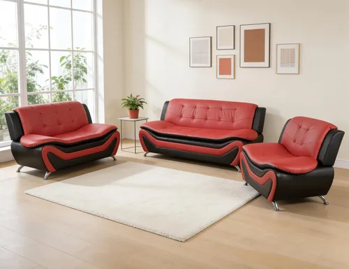 Miniatura 22 de Sofás Seccionales de Cuero, Conjuntos de Muebles de Sala de Estar, 3 Piezas Conjunto de Sofá Moderno para Sala de Blanco crema