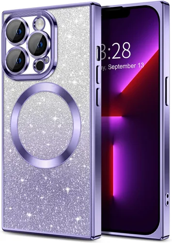 Miniatura 36 de Hython Funda para iPhone 13 Pro transparente con purpurina magnética [compatible con MagSafe] Protector completo de lente de cámara delgado