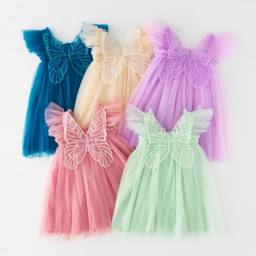 Miniatura 4 de YETANLID Vestido tutú de tul para niñas pequeñas, estampado de mariposas, talla 6M-5T