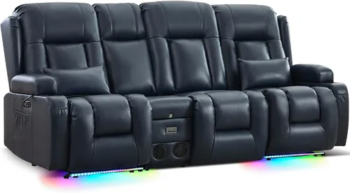 Miniatura 17 de URRED Sofá reclinable eléctrico con masaje y calor, sofá biplaza reclinable de pared con consola, sofá de casa rodante, asiento de cine en casa
