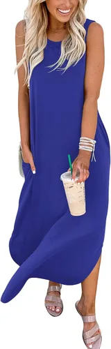 Miniatura 2 de ANRABESS - Vestido largo casual suelto para mujer sin mangas maxi vestido de playa con bolsillos