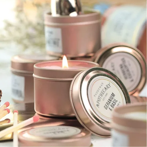 Miniatura 6 de Latas de velas de oro rosa de 8 onzas, 12 latas de velas para bricolaje grandes latas de contenedores de velas para hacer velas, latas de cantainer