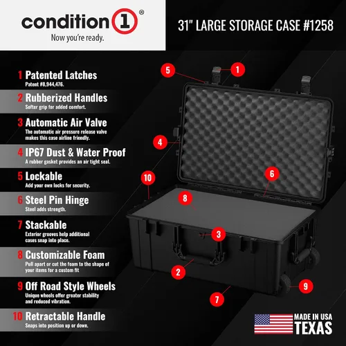 Miniatura 3 de Condition 1 Funda de viaje rígida impermeable de 31 pulgadas XL con ruedas, espuma y asa, de plástico portátil con bloqueo para cámara, electrónica