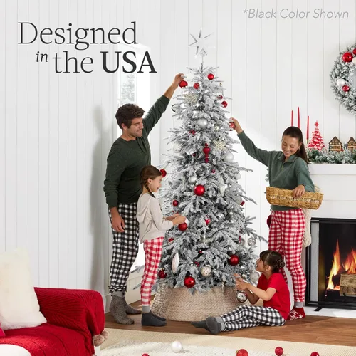 Miniatura 5 de Best Choice Products Árbol de Navidad de Aspen iluminado, abeto noble artificial flocado de 7.5 pies, luces LED blancas y multicolores Verde flocado