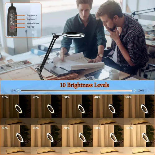 Miniatura 4 de Lámpara de lupa 15X con abrazadera y soporte, lámpara de escritorio de 72 LED con 3 temperaturas de color y 10 niveles de brillo ajustable