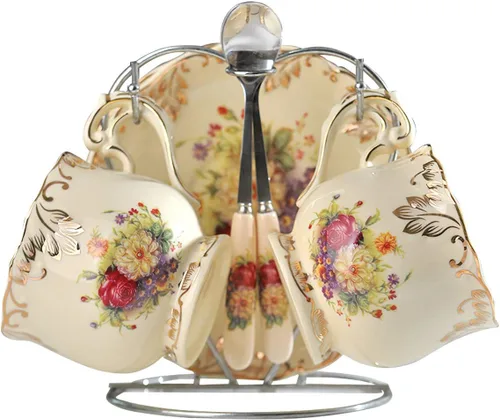 Miniatura 10 de YOLIFE Juego de taza de té y platillo, juego de taza de té de 8 oz, taza de té, taza de té de cerámica con platillo y cuchara, arbustos florecidos