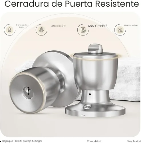 Miniatura 5 de HOSOM Pomo de puerta con cerradura y llave, perilla de entrada con llave, cerradura exterior e interior para puerta delantera, área comercial