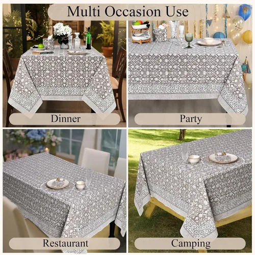 Miniatura 46 de Ridhi - Mantel cuadrado 100% algodón con estampado en bloque, lavable, para Halloween, Acción de Gracias, Navidad, fiestas, bodas, decoración