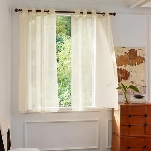 2 paneles de cortinas traslúcidas color beige con ojales y ojales de aluminio de 63 pulgadas de largo, cortinas semitransparentes para sala de estar