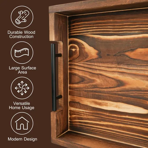 Miniatura 4 de Bandejas de bambú natural para servir modernas bandejas decorativas Otman con asas de metal, perfectas para sala de estar, dormitorio, entrada