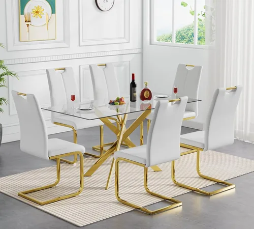 Miniatura 46 de Juego de mesa de comedor redonda de 3 piezas para 2, mesa de cocina moderna de vidrio plateado y sillas para 2 con sillas tapizadas, juego de mesa