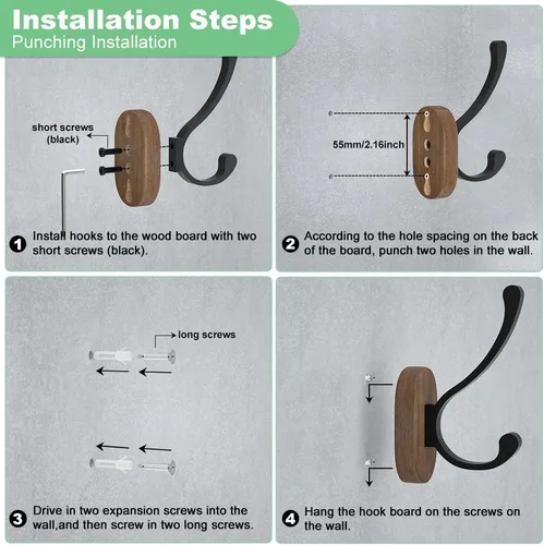 Miniatura 5 de Ganchos de Pared para Colgar Abrigos - Paquete de 4 Ganchos de Pared Montados, Ganchos de Madera para Pared, Bussdis Ganchos Metálicos Individuales