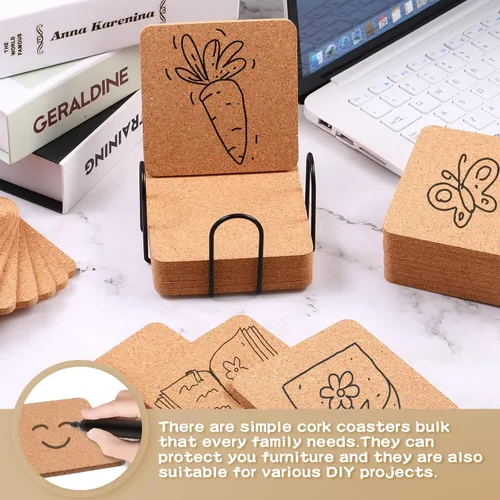 Miniatura 5 de 60 salvamanteles cuadrados de corcho de 4 x 4 x 0.2 pulgadas, posavasos de corcho para bebidas, absorbentes para macetas, salvamanteles de barra