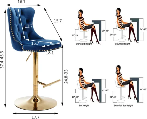 Miniatura 2 de Aoowow Juego de 2 taburetes de bar giratorios, taburetes de bar ajustables con respaldo de terciopelo copetudo, sillas de bar modernas tapizadas