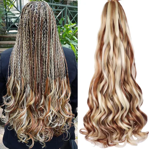 Miniatura 28 de COOKOO 9 paquetes de cabello rizado francés trenzado de 18 pulgadas, suave y flexible, cabello trenzado de alta calidad, rizos franceses, extensión
