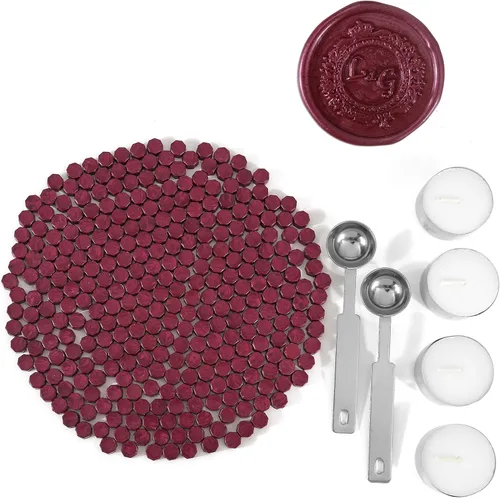 Miniatura 14 de Yoption 300 cuentas de cera octágono con 4 velas y 2 cucharas de fusión para sello de cera (dorado)