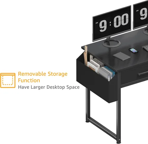 Miniatura 9 de DLisiting - Escritorio para computadora con cajones de tela para oficina en casa, dormitorio, escritorio pequeño de 40 pulgadas para juegos con 2