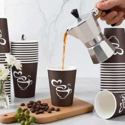 Miniatura 4 de Clawsoff 400 tazas de café de papel de 8 onzas, vasos desechables para bebidas calientes o frías, tazas de café marrón de 8 onzas para fiestas