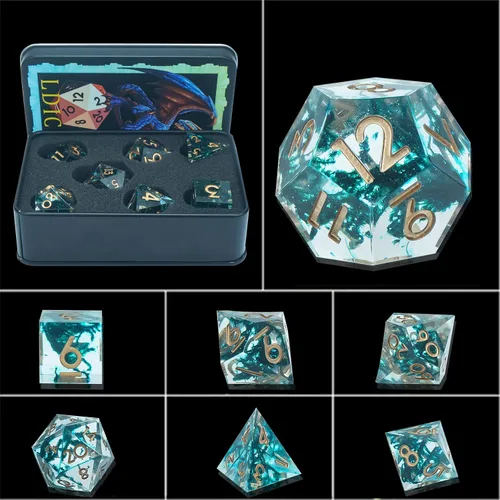Miniatura 3 de DND - Juego de dados de borde afilado, 7 piezas de dados poliédricos DND con exquisito embalaje de caja de hoja, ideal para juegos de rol