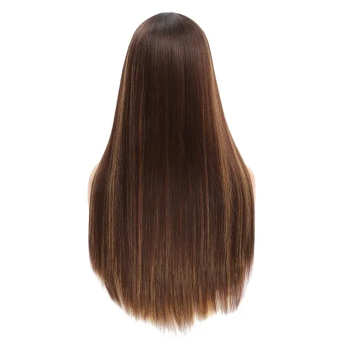Miniatura 3 de Pelucas rubias con reflejos para mujer, peluca larga y lacia con flequillo, cabello Remy suave y sedoso, resistente al calor, pelucas de fibra