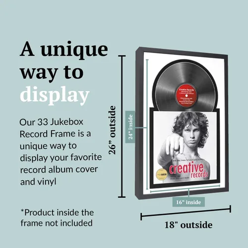 Miniatura 2 de Creative Picture Frames Marco de vinilo Jukebox de 16 x 24 pulgadas con paspartú doble doble blanco-negro, marco de álbum de discos LP