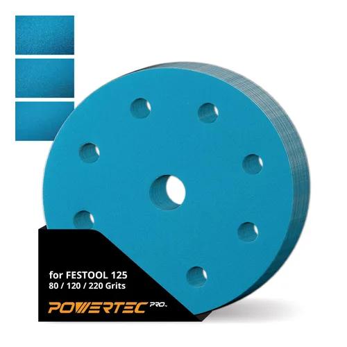 POWERTEC PRO 45900C-45 - Disco de lijado surtido de 9 agujeros de 5 pulgadas, grano 80/120/220, discos de respaldo de gancho y bucle de cerámica