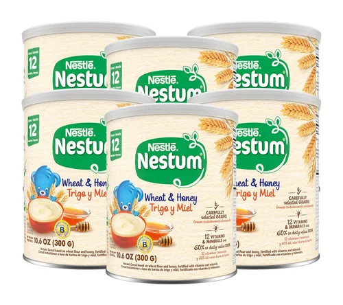 Cereal infantil Nestlé Nestum, trigo y miel, hecho para niños de 12 meses en adelante, envase de 10.6 onzas (paquete de 6)