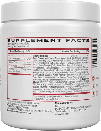 Miniatura 2 de IVL - Phyto Fruits Superfood Powder - Apoya la energía - Digestivo y probiótico - Antioxidante - Vegano - 40 frutas y nutrientes más 6 cepas