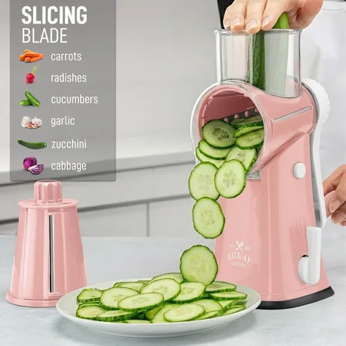 Miniatura 5 de Zulay Kitchen Rallador Rotativo de Queso de 5 Cuchillas Rallador de Queso - Rallador de Queso Manual de Manivela de Mano con Succión Reforzada y 5