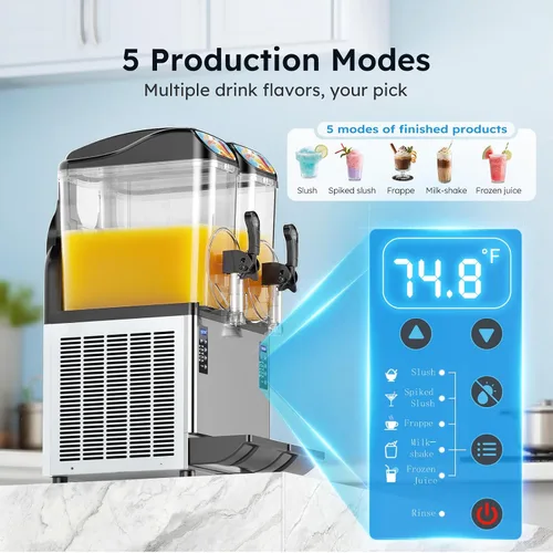 Miniatura 4 de Máquina Comercial de Margarita y Granizado Mojgar de 30L 8 Gal, 1100W 110V, batidora de bebidas heladas para bar, máquina eléctrica grande