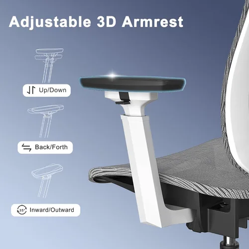 Miniatura 5 de Logicfox Silla de oficina ergonómica, silla de escritorio de malla con respaldo alto, soporte lumbar ajustable y reposabrazos 3D, silla giratoria
