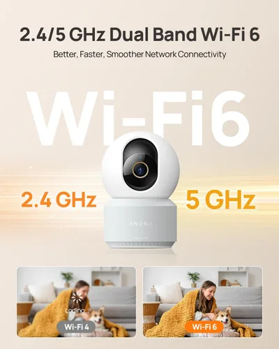 Miniatura 5 de Anona cámara interior 4K UHD, cámara de seguridad para mascotas/perros/bebés con aplicación para teléfono, 360° de paneo y tilt, Wi-Fi 6 de doble