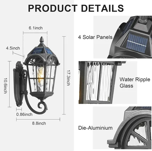 Miniatura 5 de Luces solares de pared para exteriores, luces montadas en la pared con control remoto del atardecer al amanecer, apliques solares LED, iluminación