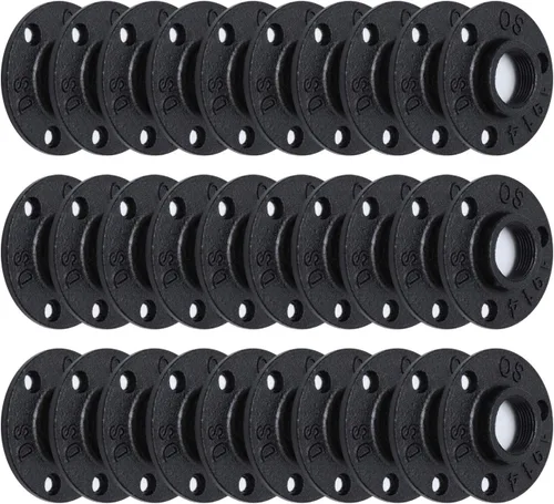 Miniatura 8 de Brida de piso pintada en negro antioxidante de 1/2 pulgada, paquete de 10 accesorios de tubería de hierro maleable para estilo vintage industrial