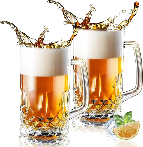 Miniatura 10 de Jarras de Cerveza de 20 OZ, Vasos de Cerveza Alemanes Transparentes Grandes y Altos con Asa para Hombres, Juego de 2