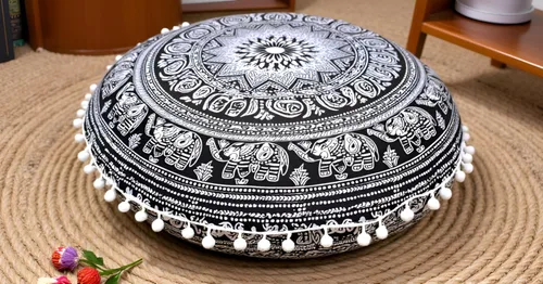 Miniatura 3 de CRAFT KALA - Funda de cojín redonda de 22" con mandala bohemio para meditación, para sala, asientos, pufs, para sala de estar, sala de yoga, hogar