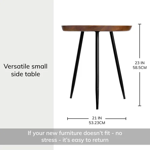 Miniatura 2 de MH London Mesa auxiliar moderna, mesa auxiliar Dilan de tres pines. Mesita de noche pequeña hecha a mano de diseño exclusivo. Mesa auxiliar redonda