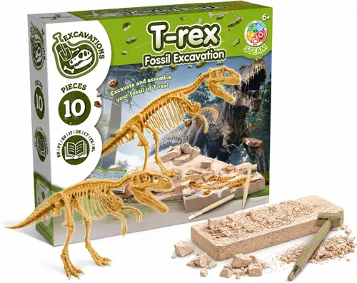Science4you T Rex - Kit de excavación de fósiles para niños, dinosaurios T Rex, excavar y ensamblar 10 piezas, kit de excavación para niños +
