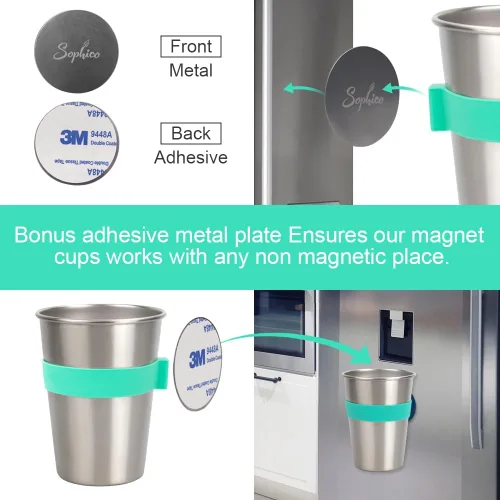 Miniatura 4 de SOPHICO Vasos colgantes magnéticos para niños pequeños y adultos, taza colgante en el refrigerador o enfriadores de agua, para bebedores