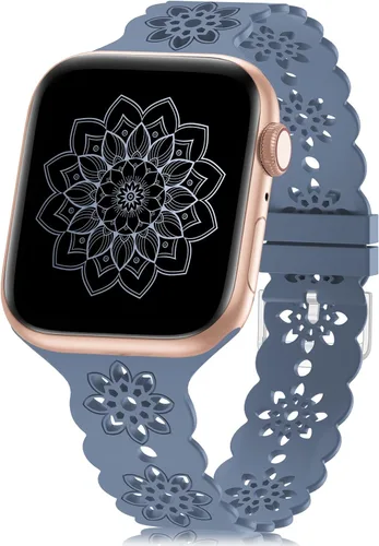 Miniatura 11 de Floral Silicone Band Compatible with Apple Watch Bands 38mm 40mm 42mm 44mm 41mm 45mm 49mm Women Men, Design Wristbands Soft Breathable Watch Bands