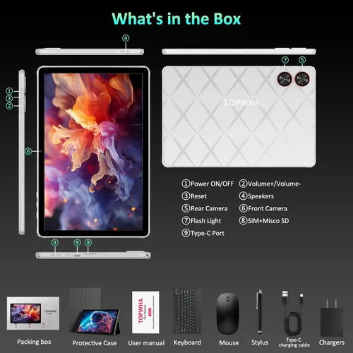 Miniatura 8 de TOPWAH Tablet Android 16 de 11 pulgadas con teclado, 36 GB de RAM + 256 GB de ROM (expansión de 1 TB), tabletas de pantalla ISP 2K, 8000 mAh, T606