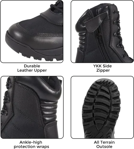 Miniatura 2 de WIDEWAY Botas de trabajo tácticas militares de 8 pulgadas con cremallera lateral ligeras de combate del ejército botas de trabajo duraderas
