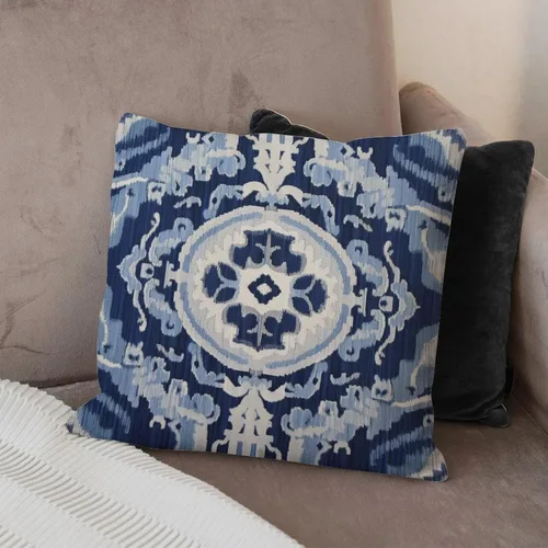 Miniatura 8 de Fundas de cojín Ikat con medallón azul y gris, color blanco y azul marino, fundas de almohada abstractas, decorativas de granja para sofá, cama