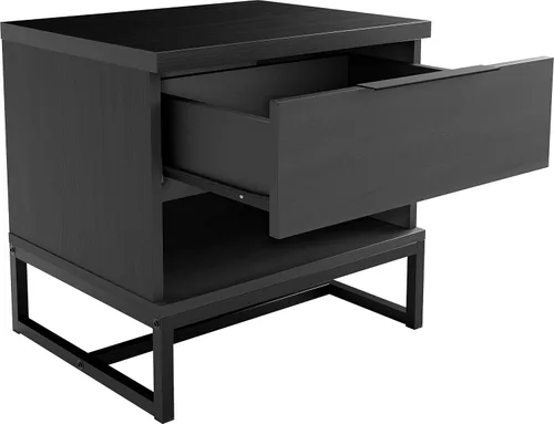 Miniatura 4 de Boyd Sleep Catania Mesita de noche con un cajón con estante de almacenamiento abierto: mesa auxiliar moderna para dormitorio, color negro