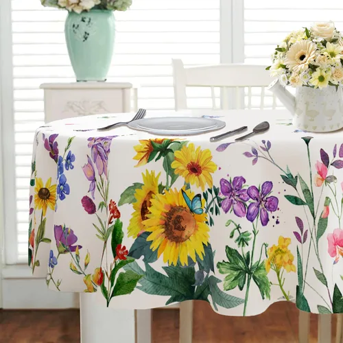 Miniatura 2 de Yighty Mantel ovalado de primavera y verano de 54 x 72 pulgadas, mantel de acuarela floral de primavera, mantel impermeable resistente a