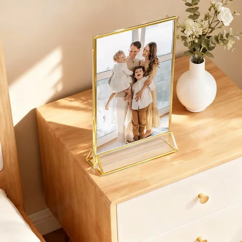 Miniatura 4 de UNIQOOO Soportes acrílicos para letreros con borde dorado, vista de retrato, paquete de 12 unidades, marco transparente de doble cara de 4 x 6