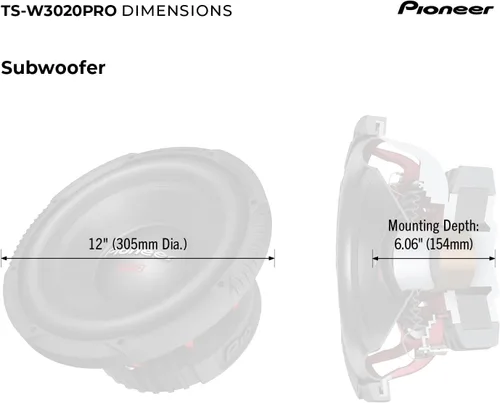 Miniatura 7 de Pioneer Subwoofer TS-W3020PRO de la serie P.R.O. de 12 pulgadas, 2000 W máximo, compatible con carcasa sellada o con puerto, graves fuertes, alta