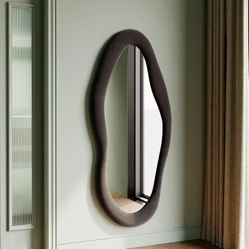 Miniatura 16 de Honyee - Espejo de cuerpo completo de 63 x 24 pulgadas, espejo de pared, marco de madera envuelto en franela, espejo de cuerpo completo ondulado Gris